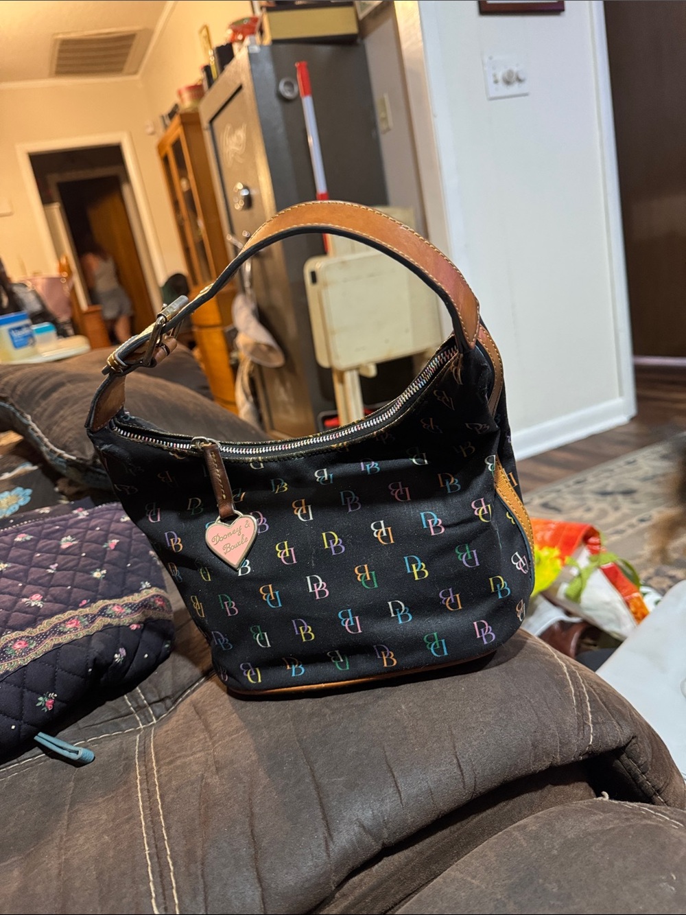 Dooney & Bourke Black Rainbow Logo Small Hobo Shoulder Bag